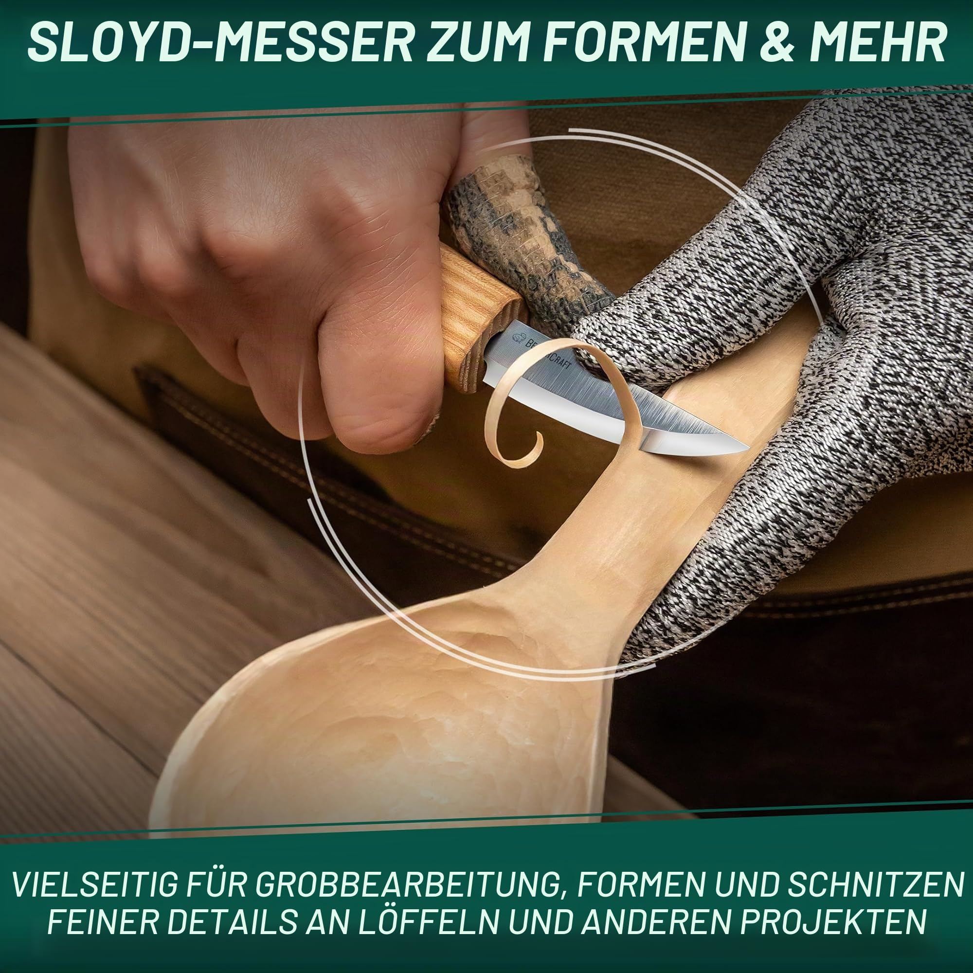 BeaverCraft S01 Löffelschnitzmesser Set – Holzlöffel Schnitzwerkzeug für Rechtshänder – Hakenmesser, Schnitzmesser für Schale, Kuksa, Becher – Holzschnitzset für Anfänger & Profis