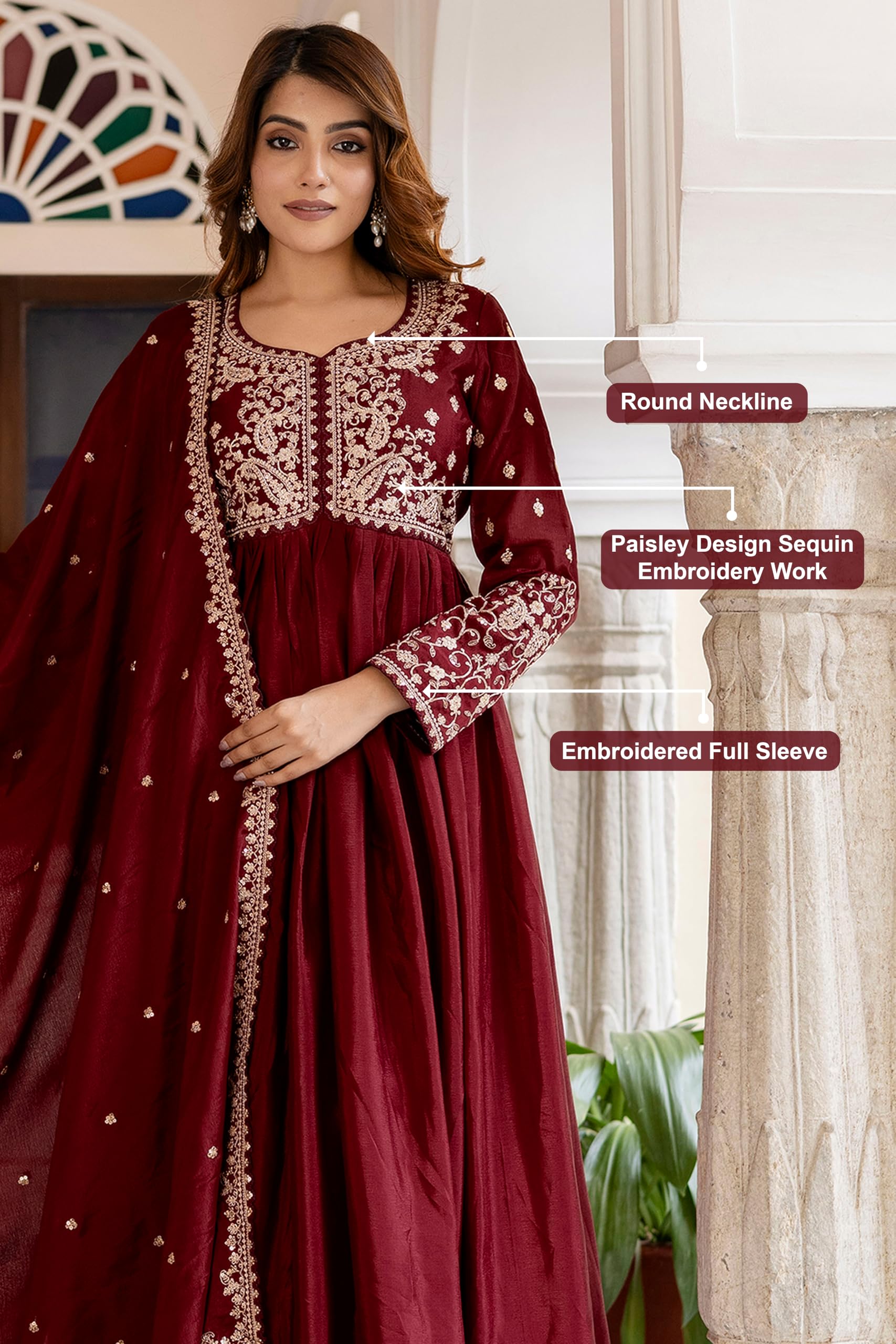 TRENDMALLS Damen Seidenmischung Stickerei Anarkali Kurta Hose Set mit Dupatta Salwar Anzug Set für Frauen