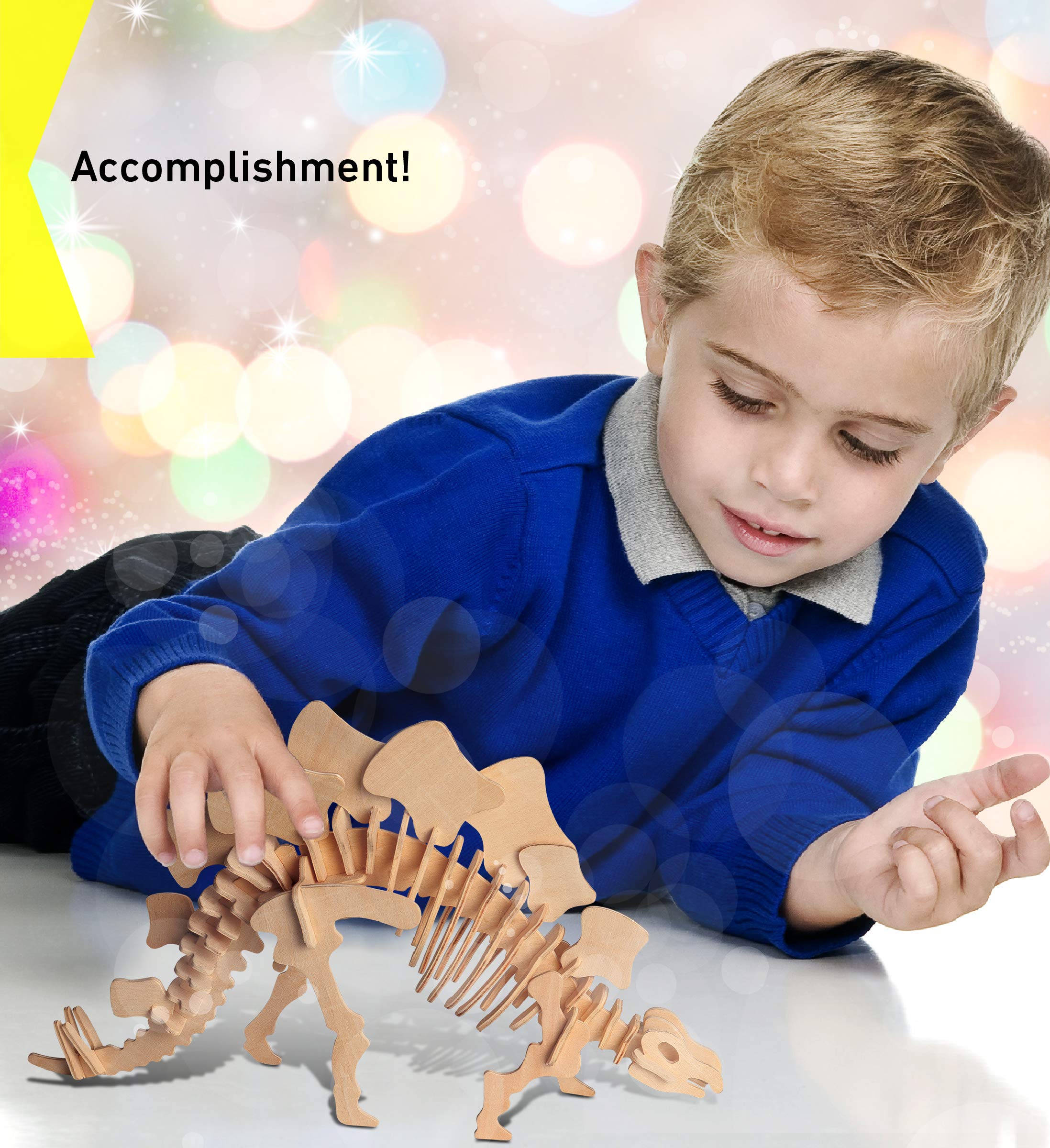 Puzzled 3D Puzzle Stegosaurus Dinosaur Wood Craft Construction Model Kit Fun & Educational DIY Wooden Dino Toy Assemble Model Unfinished Craft Hobby Puzzle 51pc Pack - Image 6