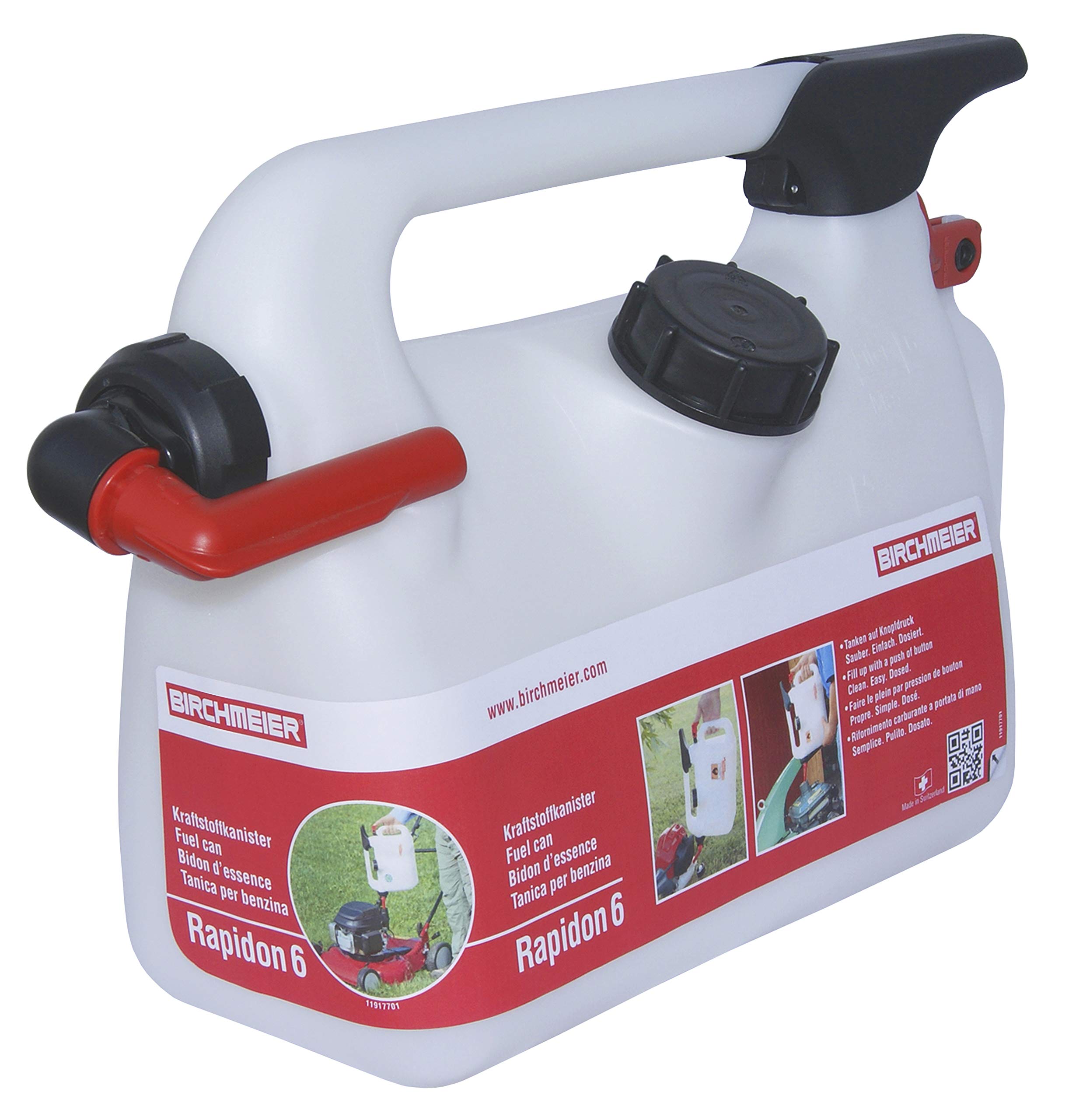Birchmeier 11851301 Rapidon - Tanica per Benzina 6 l, con Graduazione, Colore: Bianco