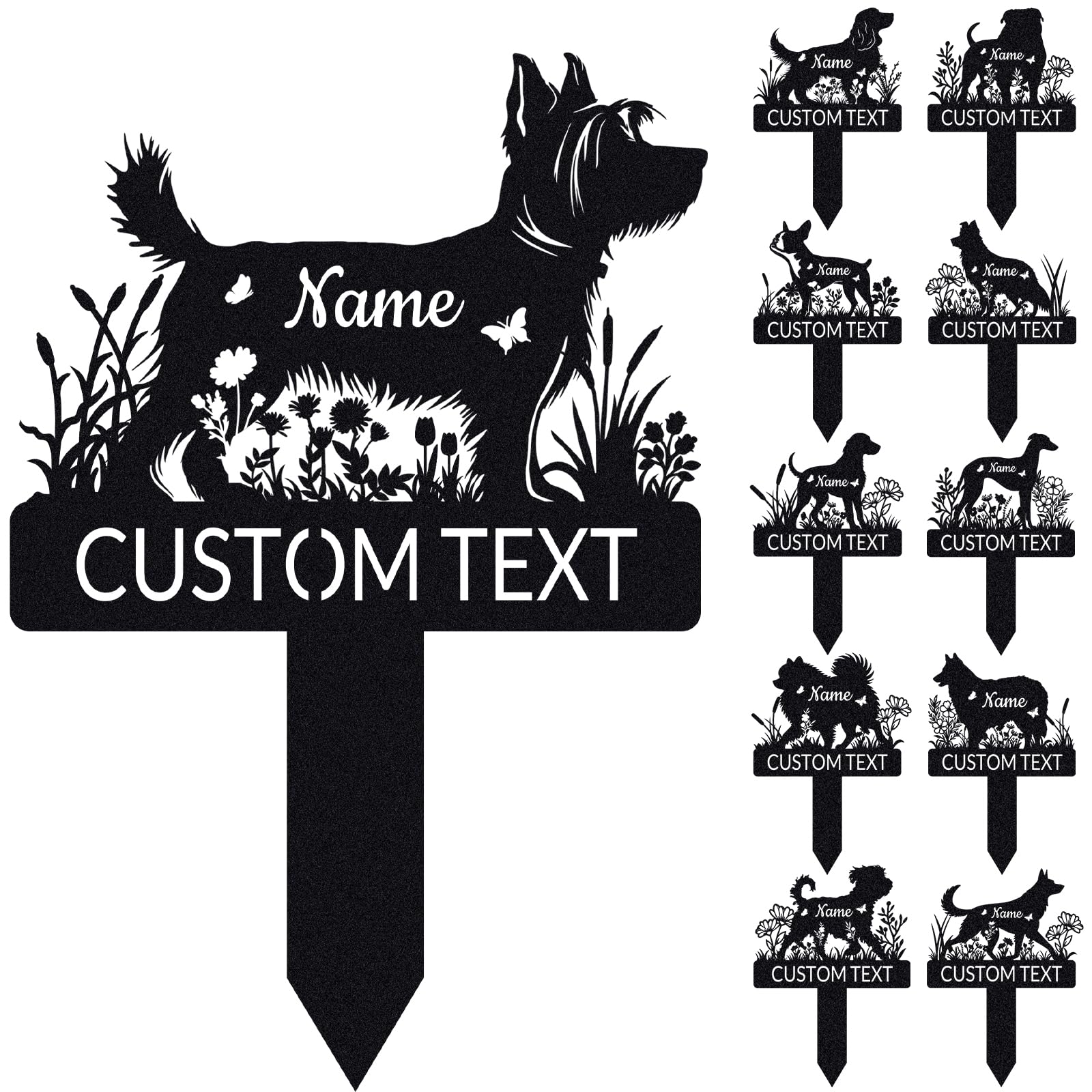 WBgjsnklbnl Custom Metal Pet Grave Markers Personalised Dog Cat Breed Memorial Stake Tombstone for Garden Yard Graveside Pet Loss Gifts-Dogs