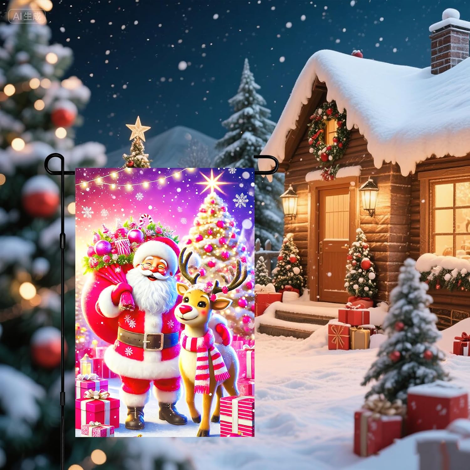 Christmas Garden Flag Holiday Santa Reindeer Gift Garden Flag 12x18 Inch Double Sided Outdoor Decoration for Festive Season Yard Porch Lawn Display Winter Gardens Flags - Image 7