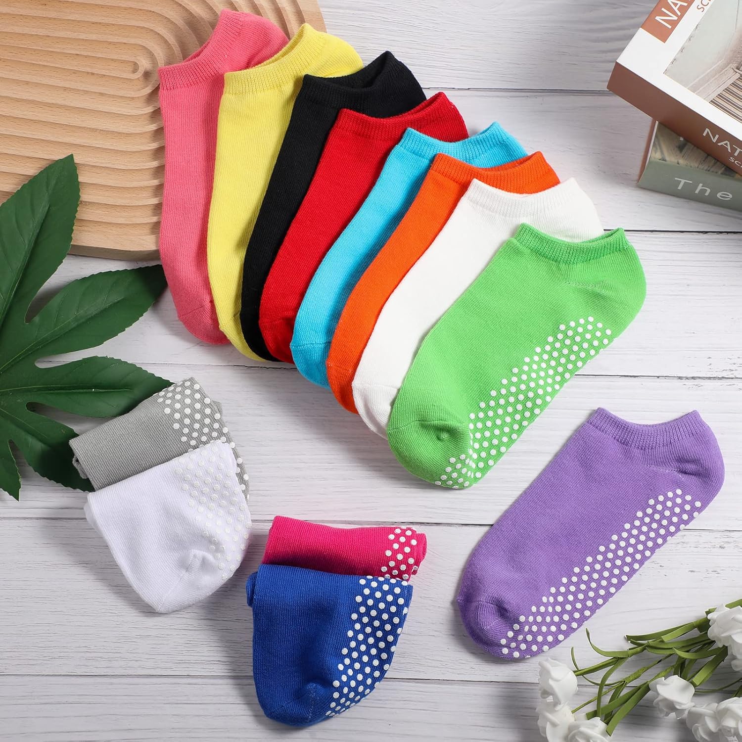 Hercicy 39 Pairs Non Slip Skid Socks with Colorful Non Slip Ankle Socks for Men Women's Sports Yogapilates - Image 5