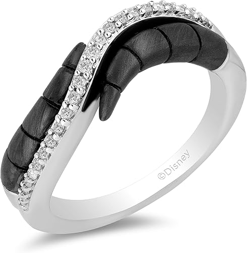 Jewelili Enchanted Disney Fine Jewelry - Anillo de plata de ley con rodio negro de 18 Cttw con diamantes redondos blancos naturales