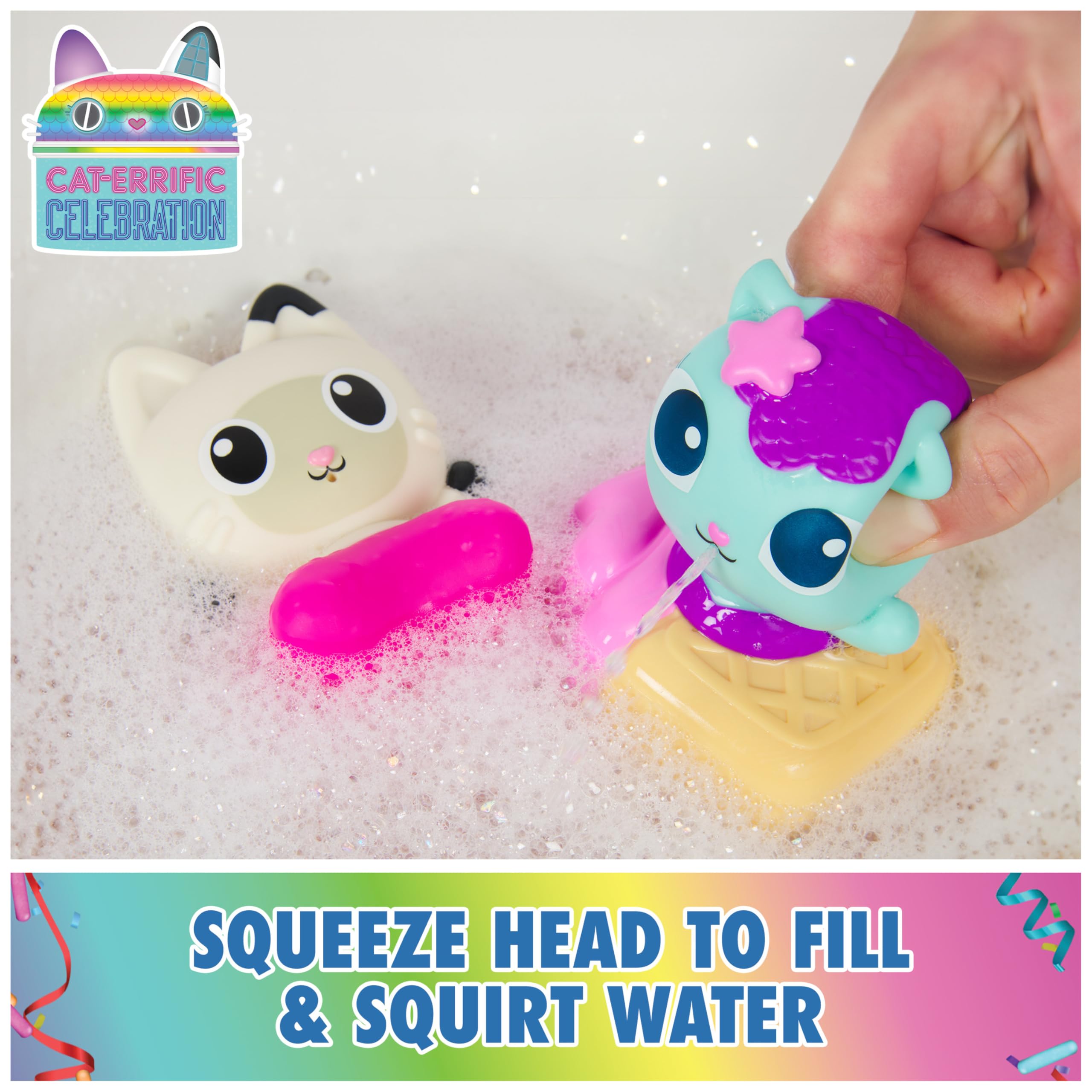Gabby's Dollhouse: Gabby Cat Bath Squirters, Mercat & Pandy Paws Pływające zabawki do kąpieli dla małych dzieci dla dziewczynek i chłopców w wieku od 3 lat