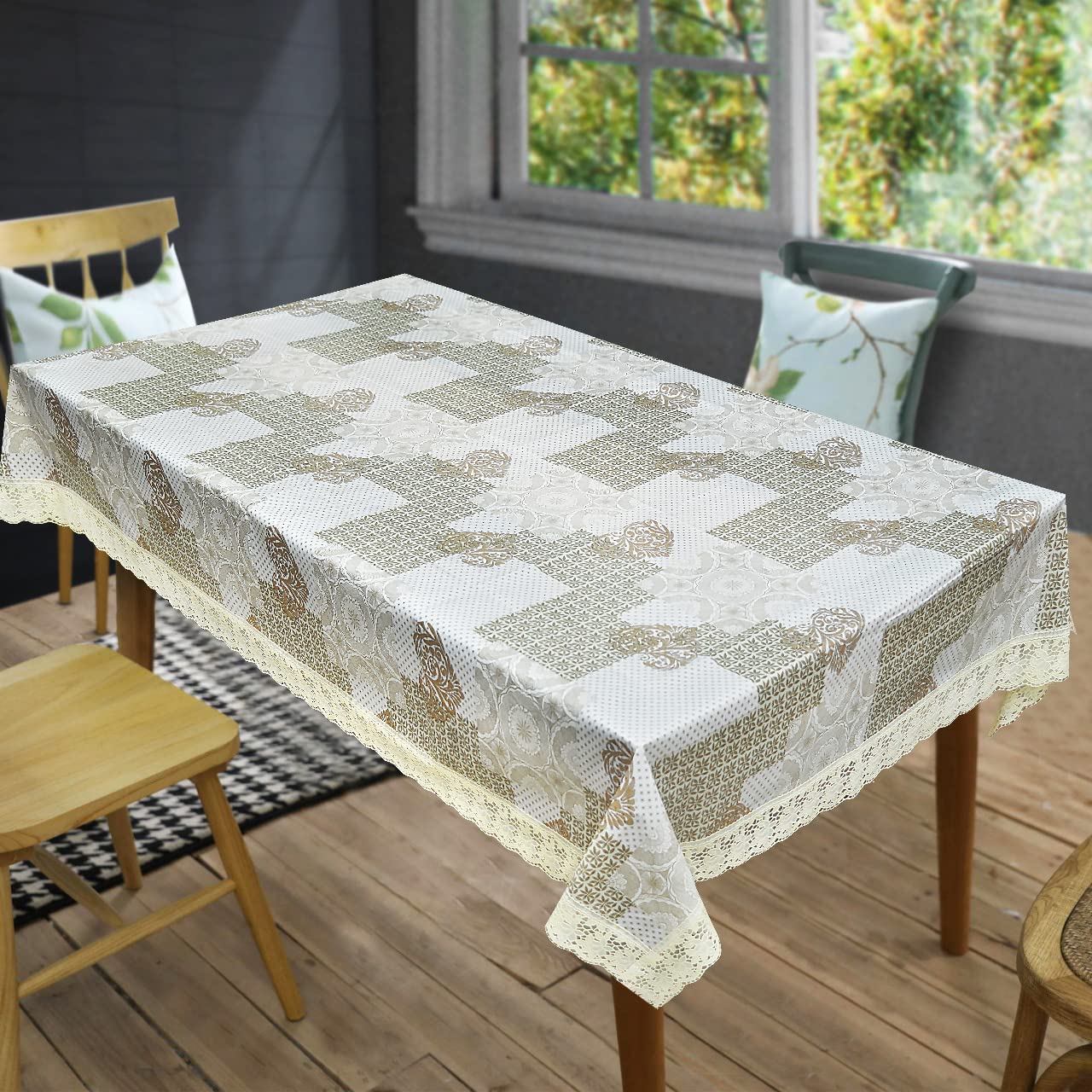 OrientalWeavers PVC Dining Table Cover, 60" X 108", 10 Seater Rectangle Shape Table Cover with White Side Trim Lace (150 cm X 275 cm) (B08QF8V3KP) Amazon Price History, Amazon Price Tracker