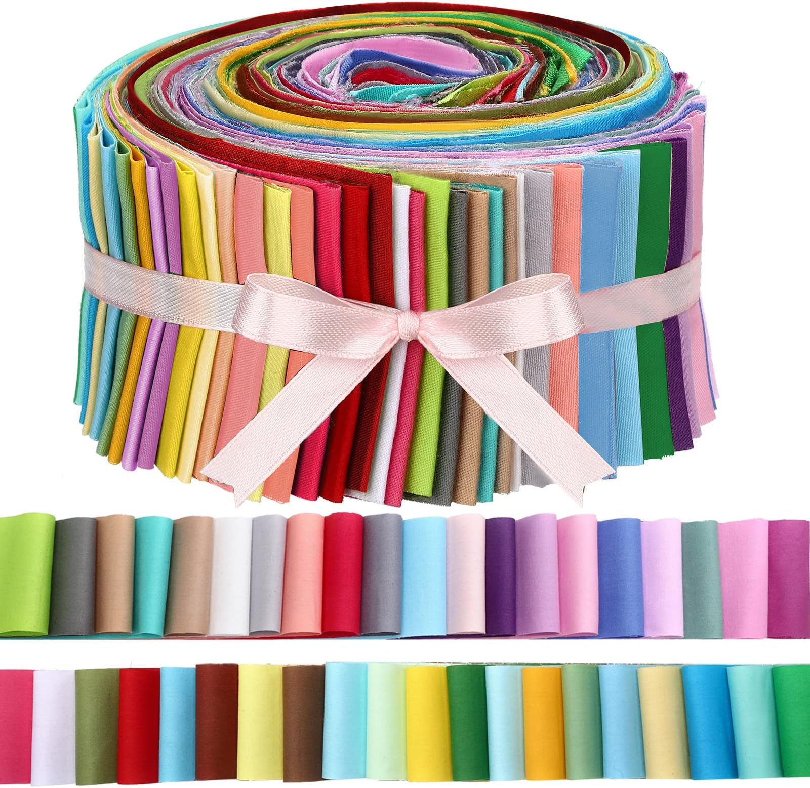 Tegeme 40 Pcs Solid Color Jelly Fabric for Quilting, Cotton Patchwork Roll, 2.55 Inch Cotton Quilting Fabric Bundle for Quilting and DIY Sewing(Solid Style)