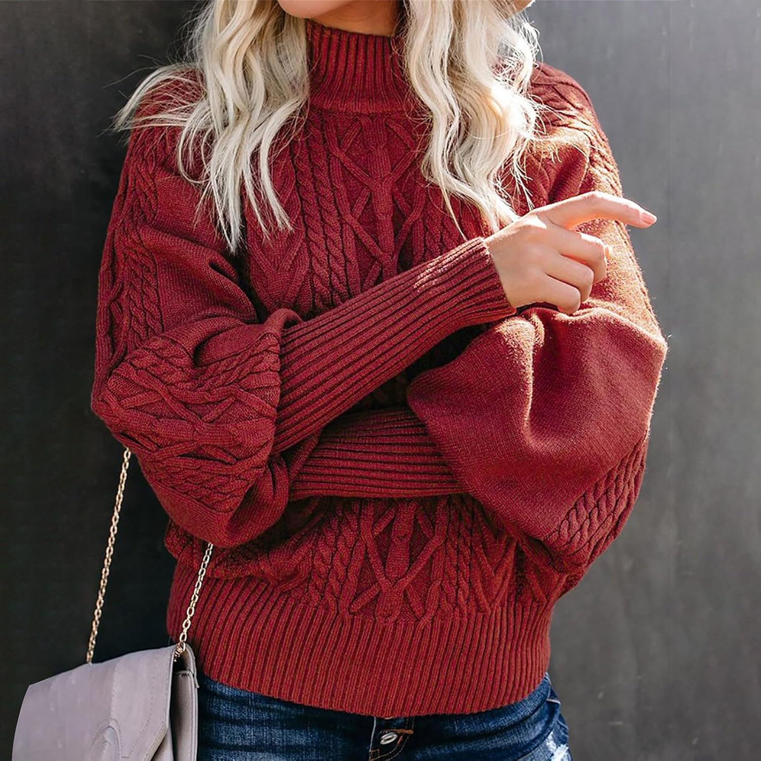 Heevina Turtleneck Sweater Women Knitted Solid Color Womens Sweaters Thick High Neck Knit Puff Sleeve Loose 2024