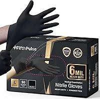 FifthPulse 6 Mil Black Nitrile Gloves - Heavy Duty Food Safe, Latex-Free Powder-Free Exam Gloves for Mechanics & Kitchen