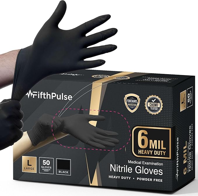 Amazon.com: FifthPulse - Guantes de nitrilo negro de 6 mil, guantes desechables grandes y resistentes para mecánicos, preparación de alimentos y uso médico - Guantes de goma libres de polvo y látex, extra gruesos : Herramientas y Mejoras del Hogar