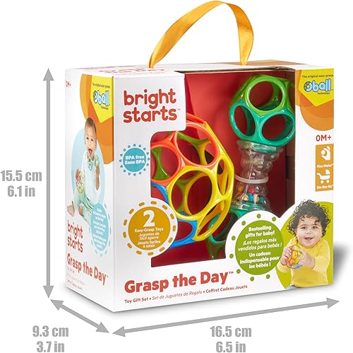 Miniatura 2 de Bright Starts Easy-Grasp Oball Bundle Set de regalo - Agarra el día, juguetes de pelota y sonajero, paquete de 2, sin BPA, unisex, recién nacido +