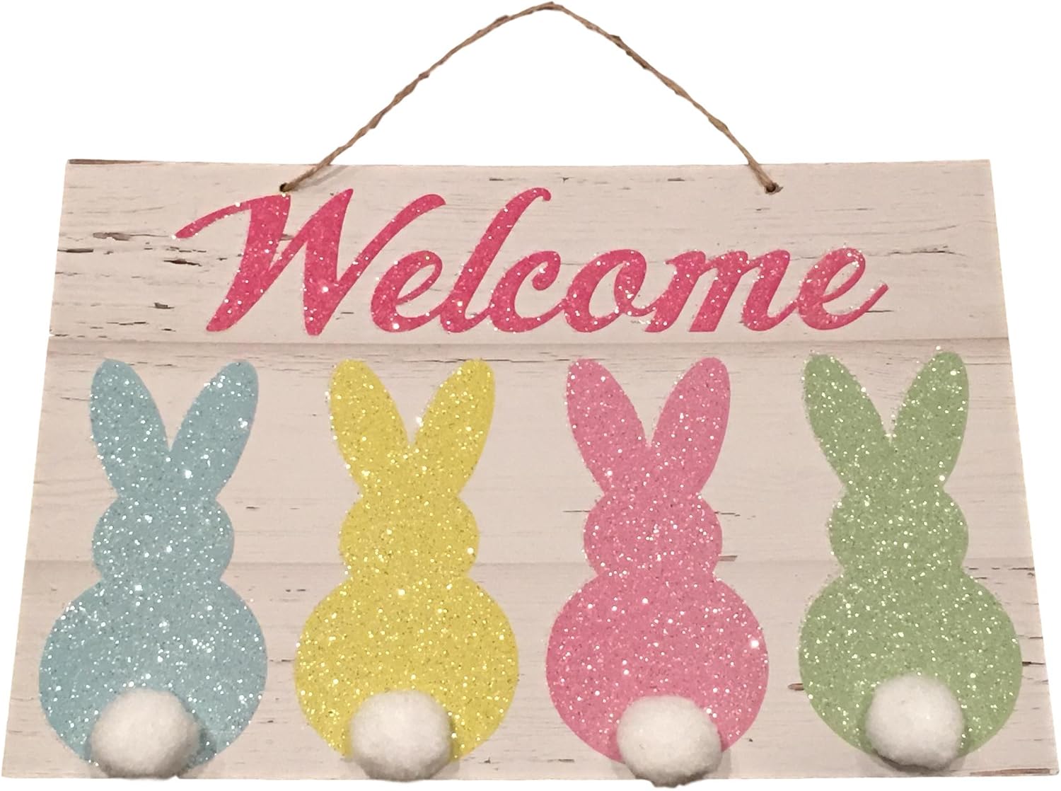 Greenbrier Easter Sign Welcome Glitter Bunnies and Cotton Ball Tails