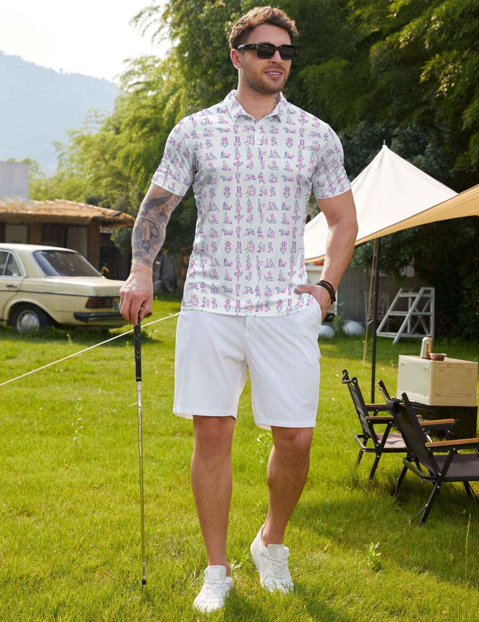 Polo de golf para hombre, estampado divertido, manga corta, camisas de golf de alto rendimiento, polos de golf