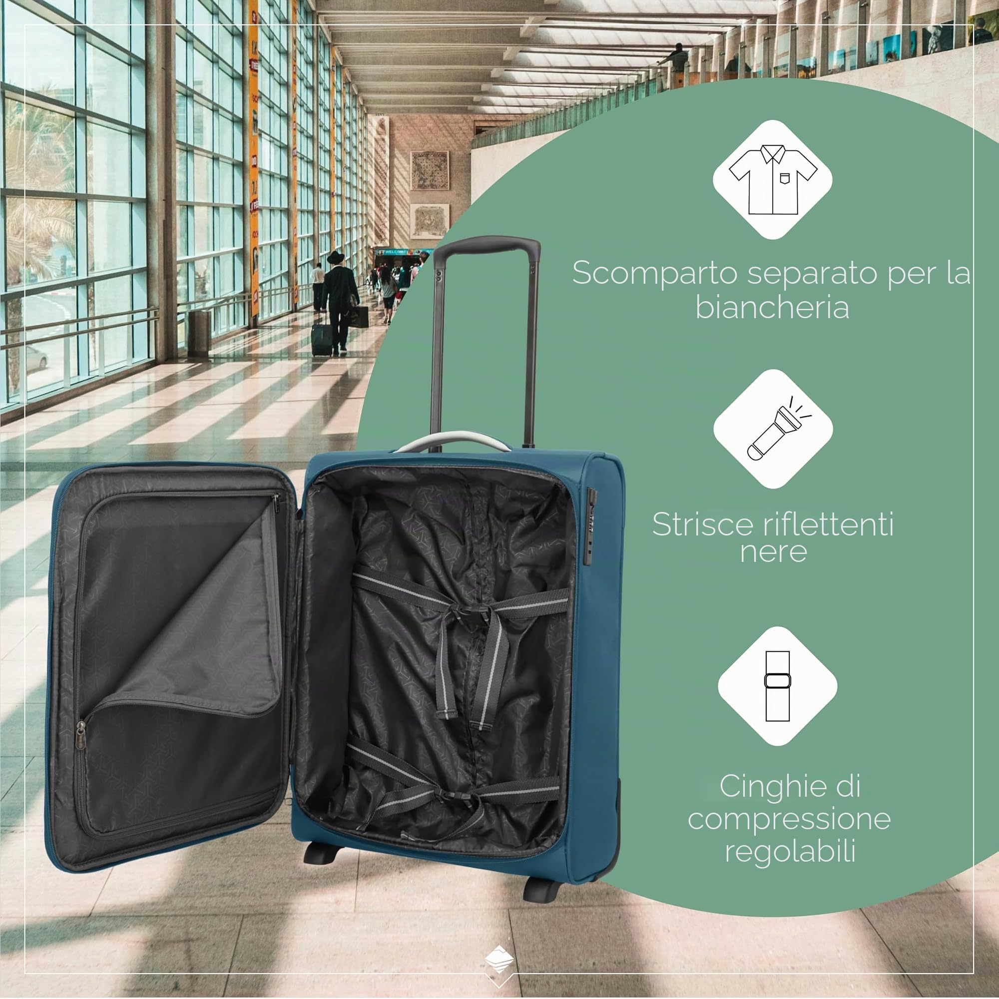 travelite valigia a mano con 2 rotelle per Condor + Ryanair, serratura a combinazione integrata, trolley da cabina compatto con funzione di aggancio, 55x40x20 cm, 41 l, 2,2 kg
