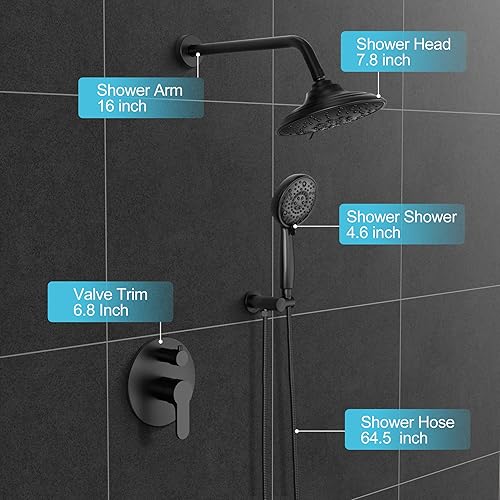 Miniatura 9 de EMBATHER Juego de grifos de ducha negros, sistema de ducha de cabezal de lluvia con 8 modos de alta presión de mano completo y kit de ajuste de