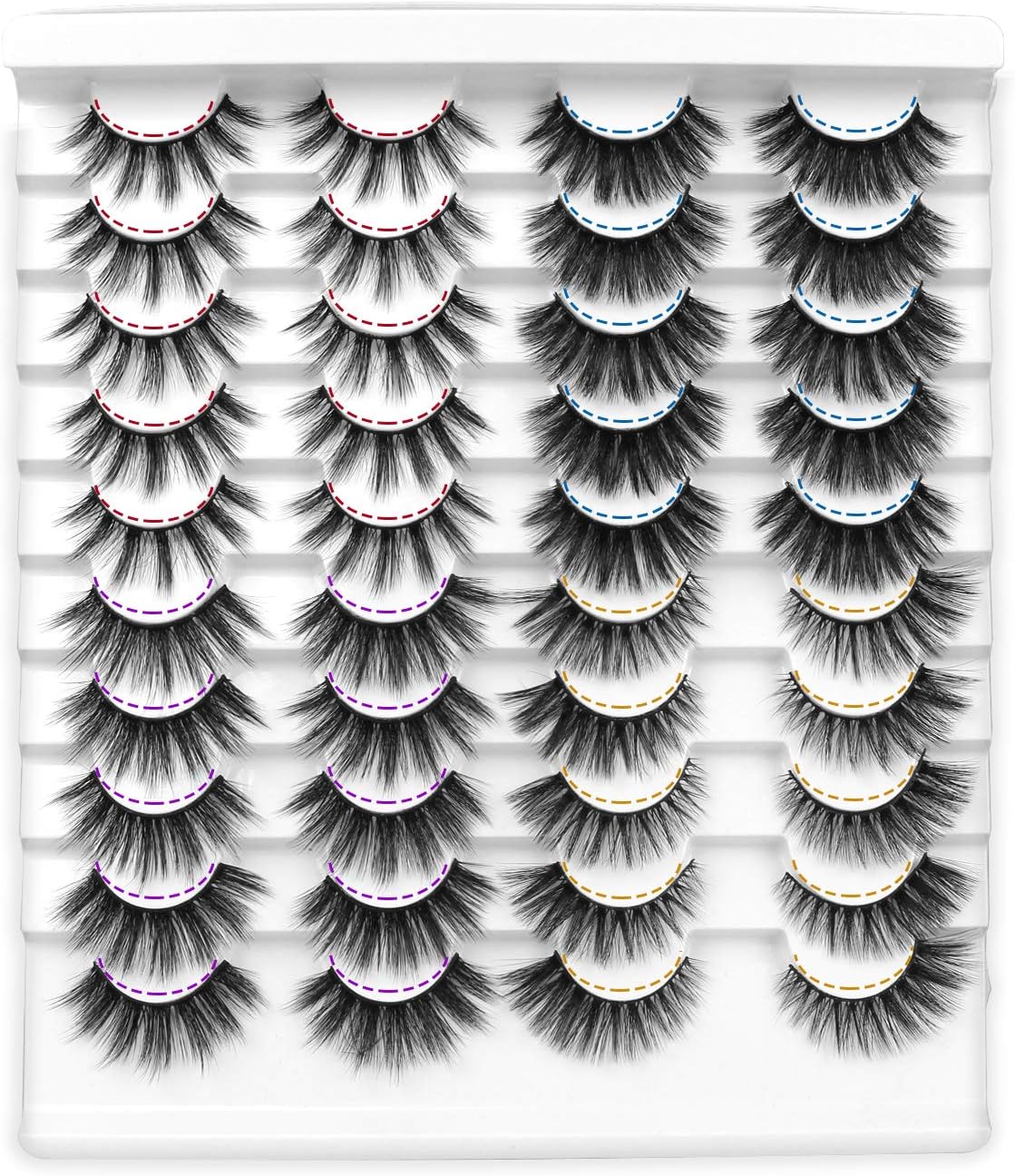 Leipple False Eyelashes 20 Pairs - Professional Reusable 3D Wispy Lashes - Natural Water-resistant Thick Fluffy Fake Eyelashes Faux Eyelashes (4 Styles)