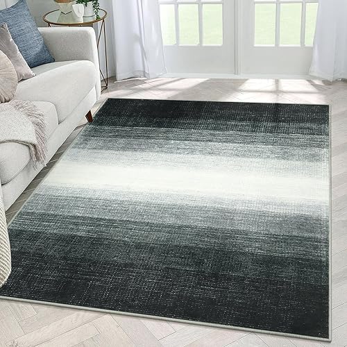 Wonnitar Modern Ombre 5x7 Rug, Black Large Area Rugs for Living Room, Non-Slip Soft Rug for Bedroom, Contemporary Low Pile Dining Room, Print Carpet for Bedside Mud Room (Black-Dark Gunmetal,5'x7')