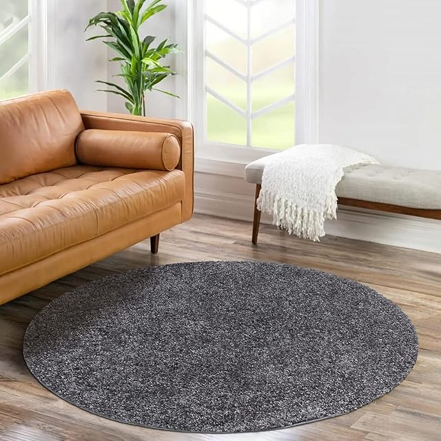 carpet city Dywan Shaggy z wysokim runem, okrągły, 200 cm, antracytowy, z długim runem, jednokolorowy, nowoczesny, puszysty, miękki, do sypialni