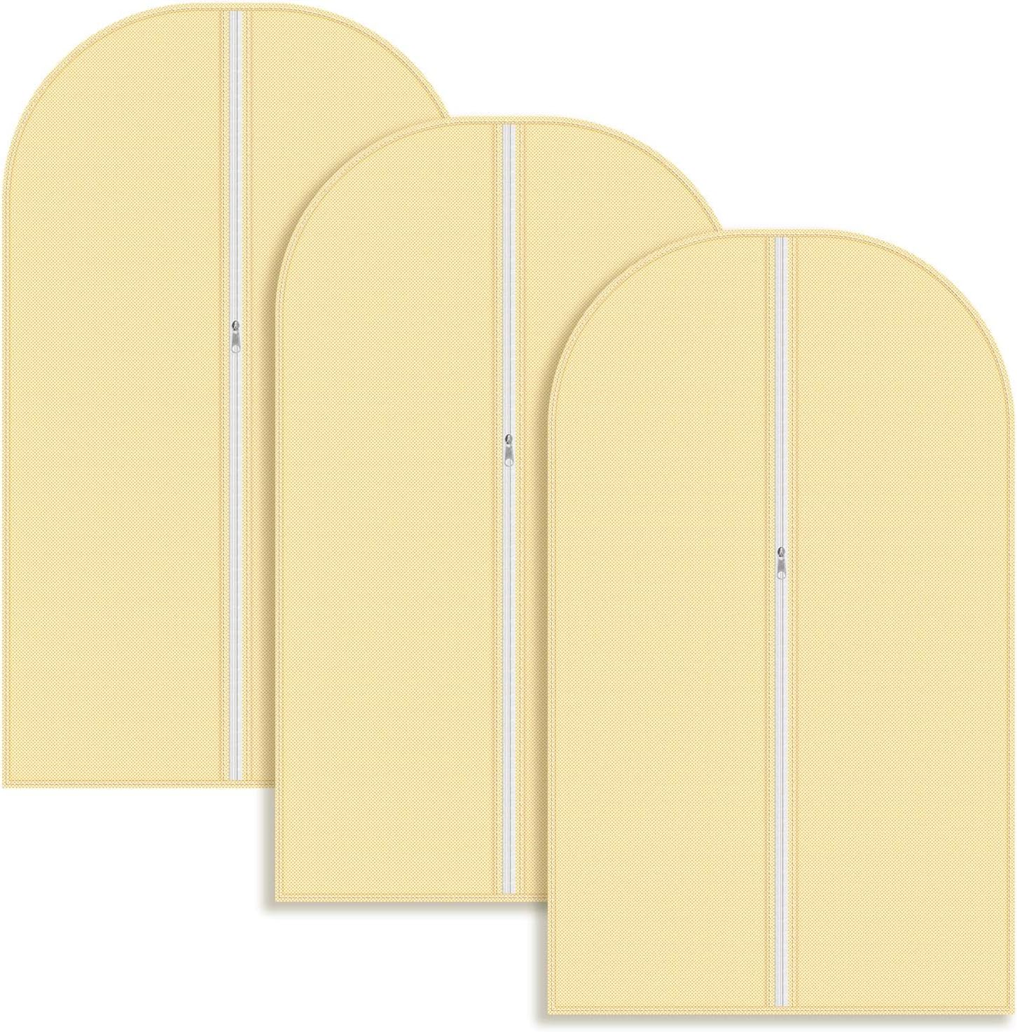 Vinsani Hanging Suit Cover Garment Clothes Bag Set of 3 For Men Women Wardrobe Tuxedo Shirt Dress Clothes Clothing Zip Up Dust Protector Travel Case Closet Organisation - Cream
