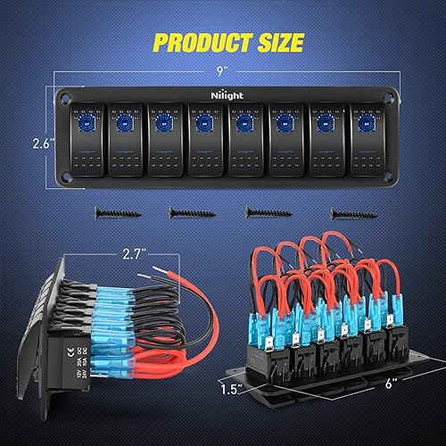 Miniatura 2 de Nilight Interruptor basculante de aluminio de 8 cuadras, tablero de palanca de 5 pines, interruptor basculante precableado con cable para automóvil,