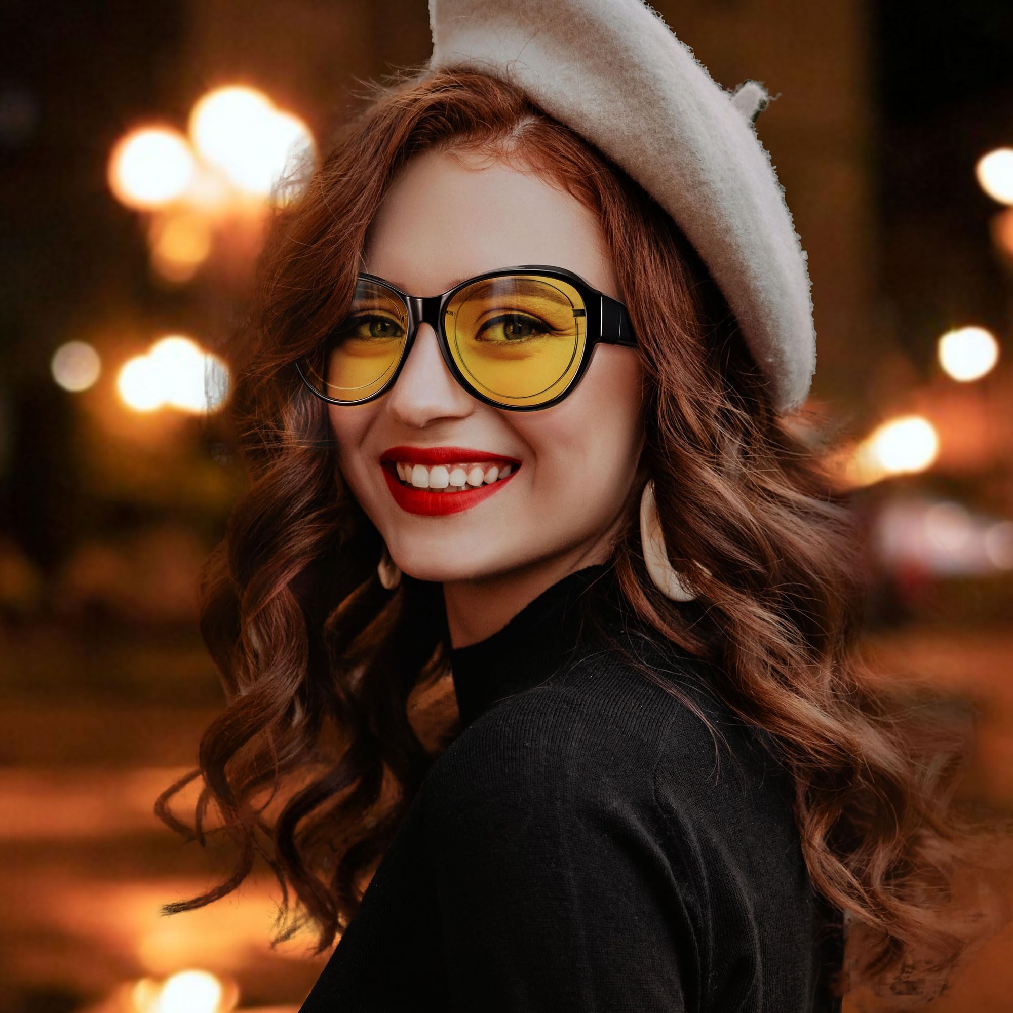 URUMQI Okulary noktowizyjne dla kierowców, damskie, polaryzacyjne, do jazdy samochodem, antyoślepiające, HD żółte soczewki, powlekane, okulary noktowizyjne, ultra lekkie, kwadratowe