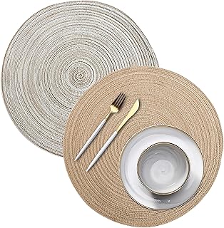 7 inch Round Braided Placemats Set of 2,Woven Heat Resistant Non-Slip Table Mats,Washable Rustic Place Mats for Kitchen Dinner Party Table Decoration