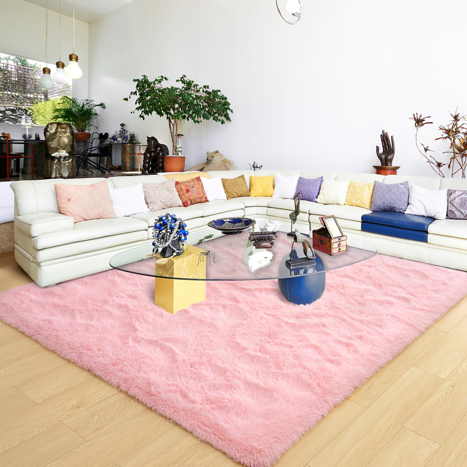 Ultra Soft Pink Rugs for Bedroom 9x12 Feet, Fluffy Shag Area Rugs for Living Room, Large Comfy Furry Rug for Boys Kids Baby Room Decor, Non Slip
