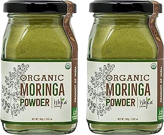 Ishka Farms Organic Moringa Powder | Moringa Olifera | Rich Source of Multi-Vitamins and Antioxidants, Boosts Immunity | Fresh from Farm in Glass Bottle, 80 grams (Pack of 2)