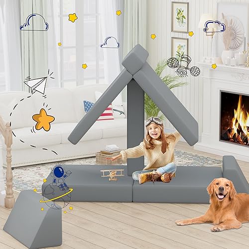 Miniatura 5 de SENSWEET Sofá infantil de 8 piezas, sofá Nugget para niños para sala de juegos, dormitorio, sofá multifuncional para niños pequeños para interiores