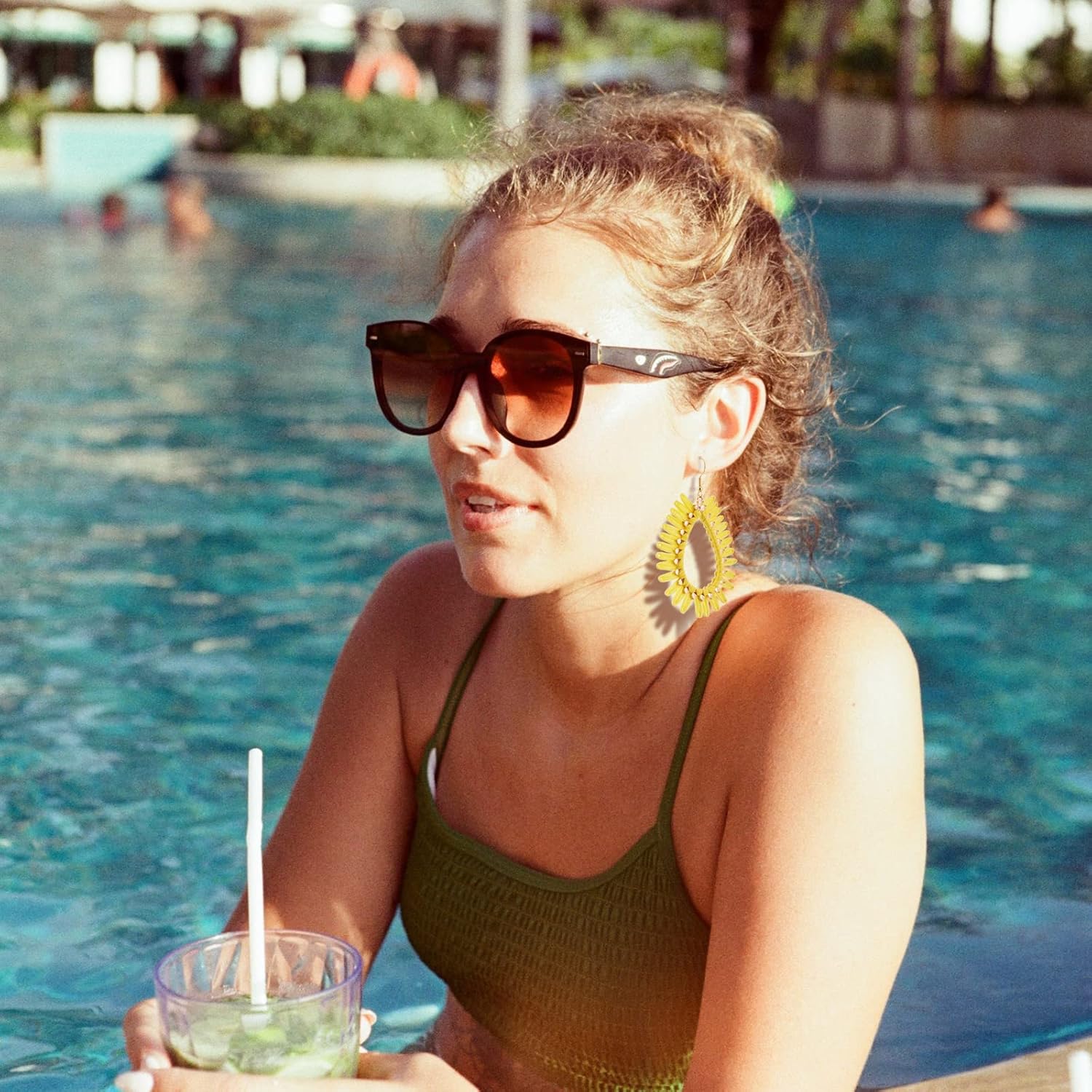 Boho Raffia Teardrop Earrings for Women - Handmake Statement Raffia Dangle Earrings, Summer Beach Vacation Jewelry - Image 5