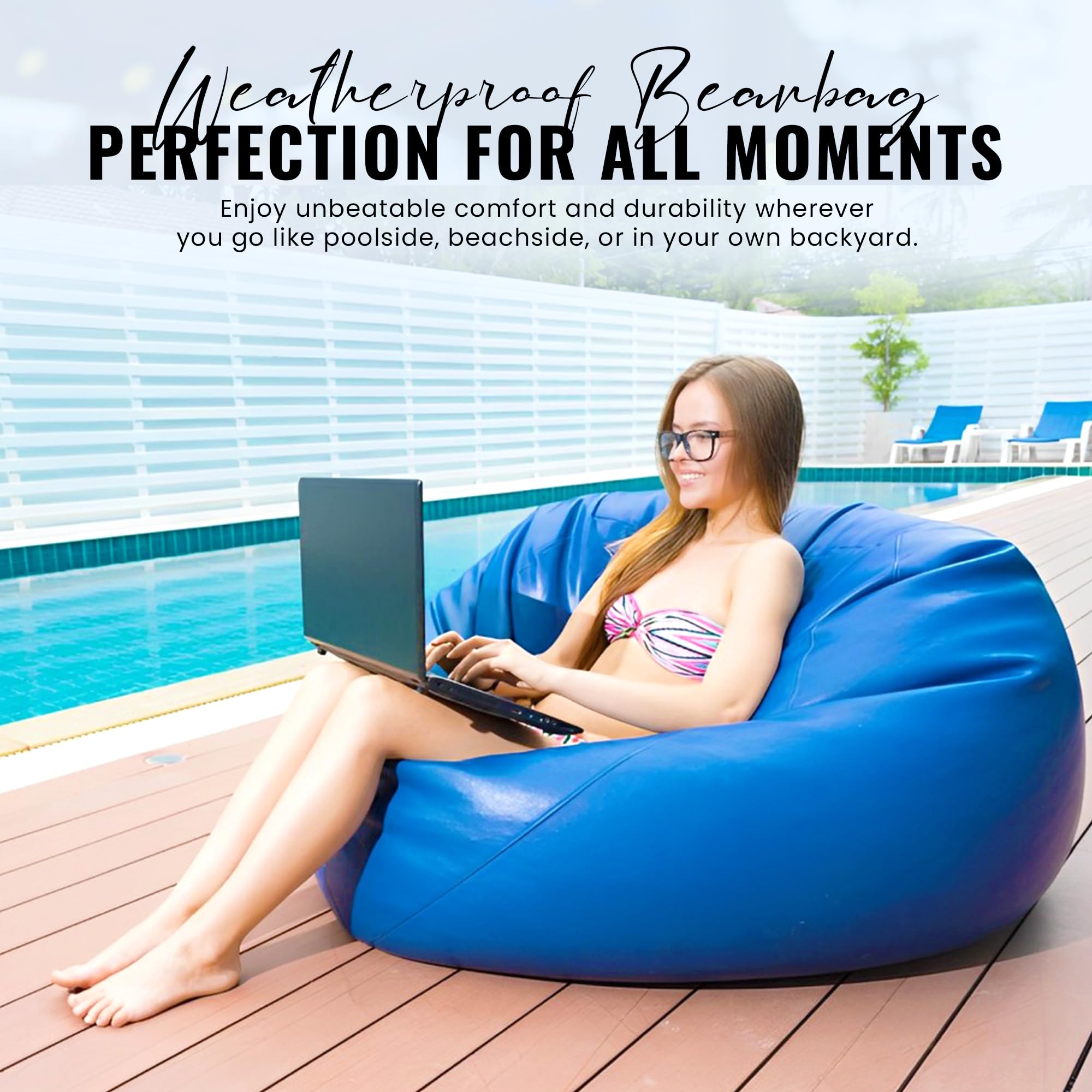 Bean Products Waterproof Small Vinyl Marine Grade Boat Bean Bag Chair | Filled w/Polystyrene Beads & CertiPUR Foam | Made in USA | 31”W, 33”L, 20”H | 15lb | Perfect for Teens & Kids | Aqua