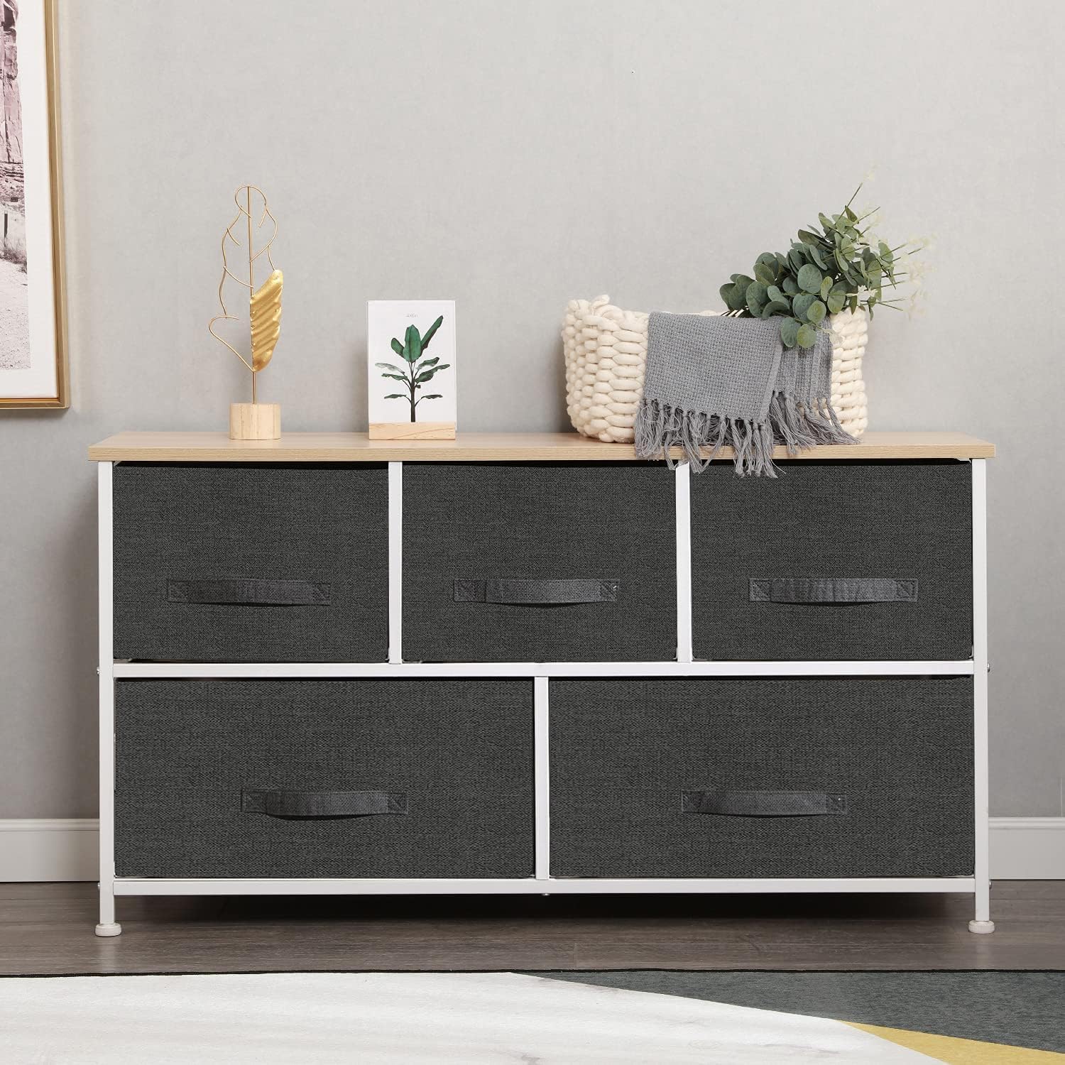 Smart Saver 5-Drawer Dresser, Fabric Chest of Drawers with Wood Top & Metal Frame,Closet Drawer Organizer for Wardrobe Storage, Closet Living Room Bedroom Storage Organizer Stand Bookself-picture-27