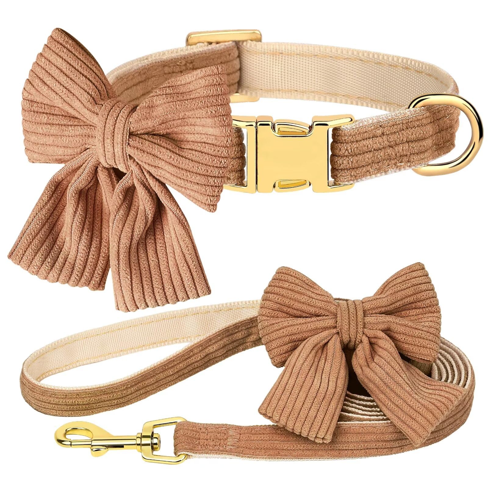 Didog Cute Dog Collar and Leash Set with Large Bowtie