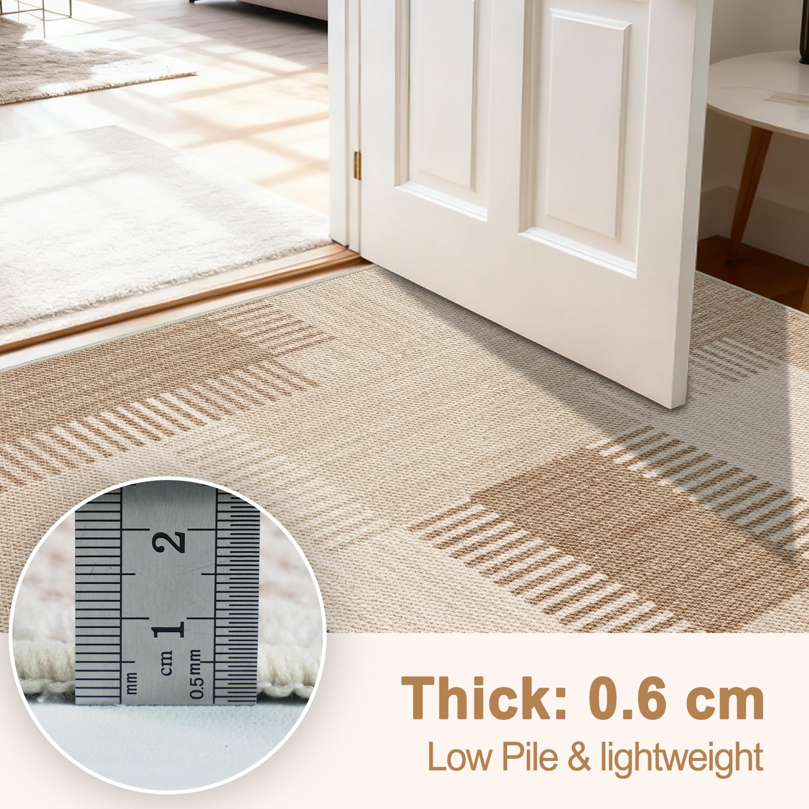 Teppich Wohnzimmer 120x180 cm Beige Moderner Waschbar | rutschfest, Weich Kurzflor Geometrie Teppiche für Schlafzimmer, Esszimmer, Eingang Korridor, Büro, Rug