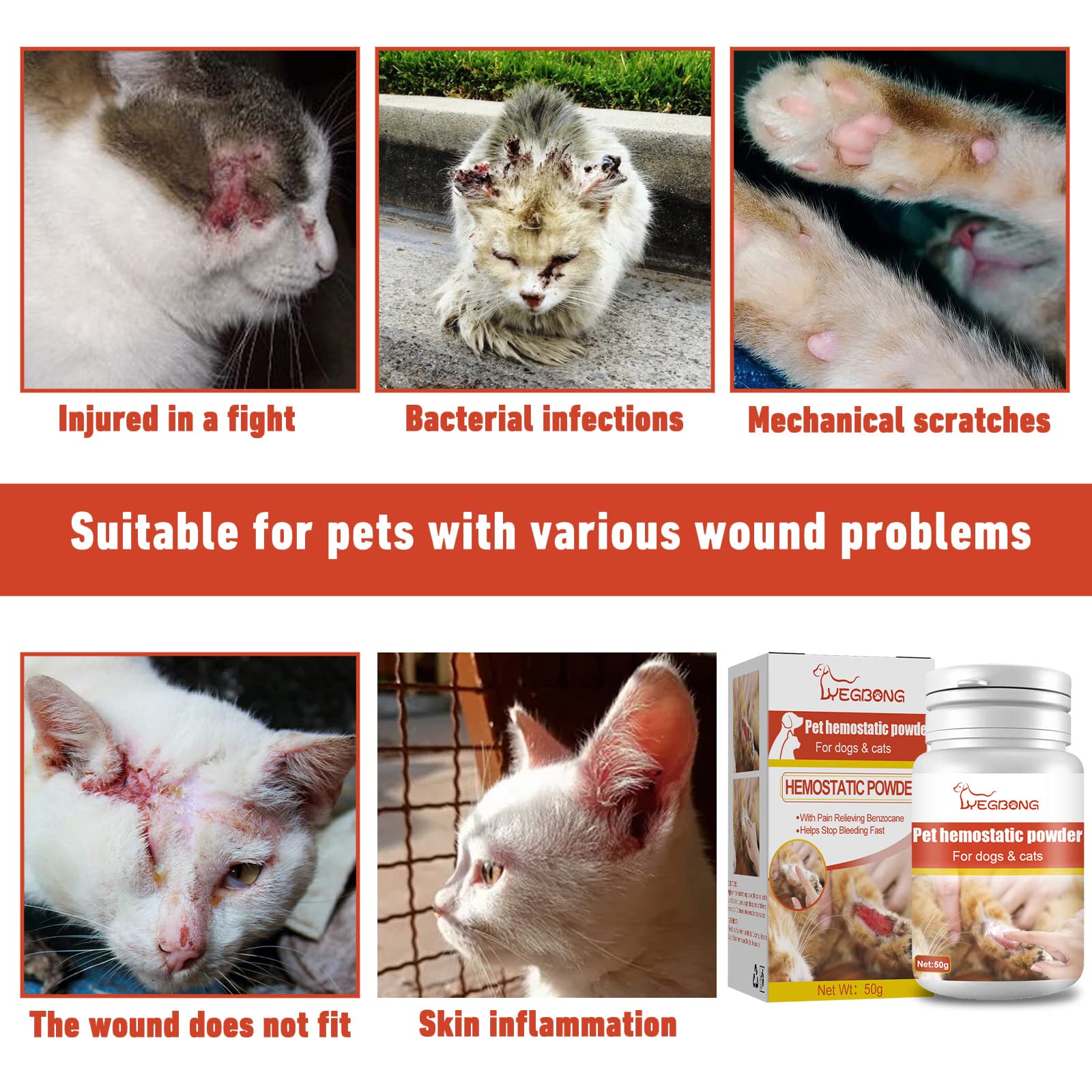 Poudre styptique médicamenteuse 50 g pour les saignements des chiens, chats, chiens, chats, soins de la peau