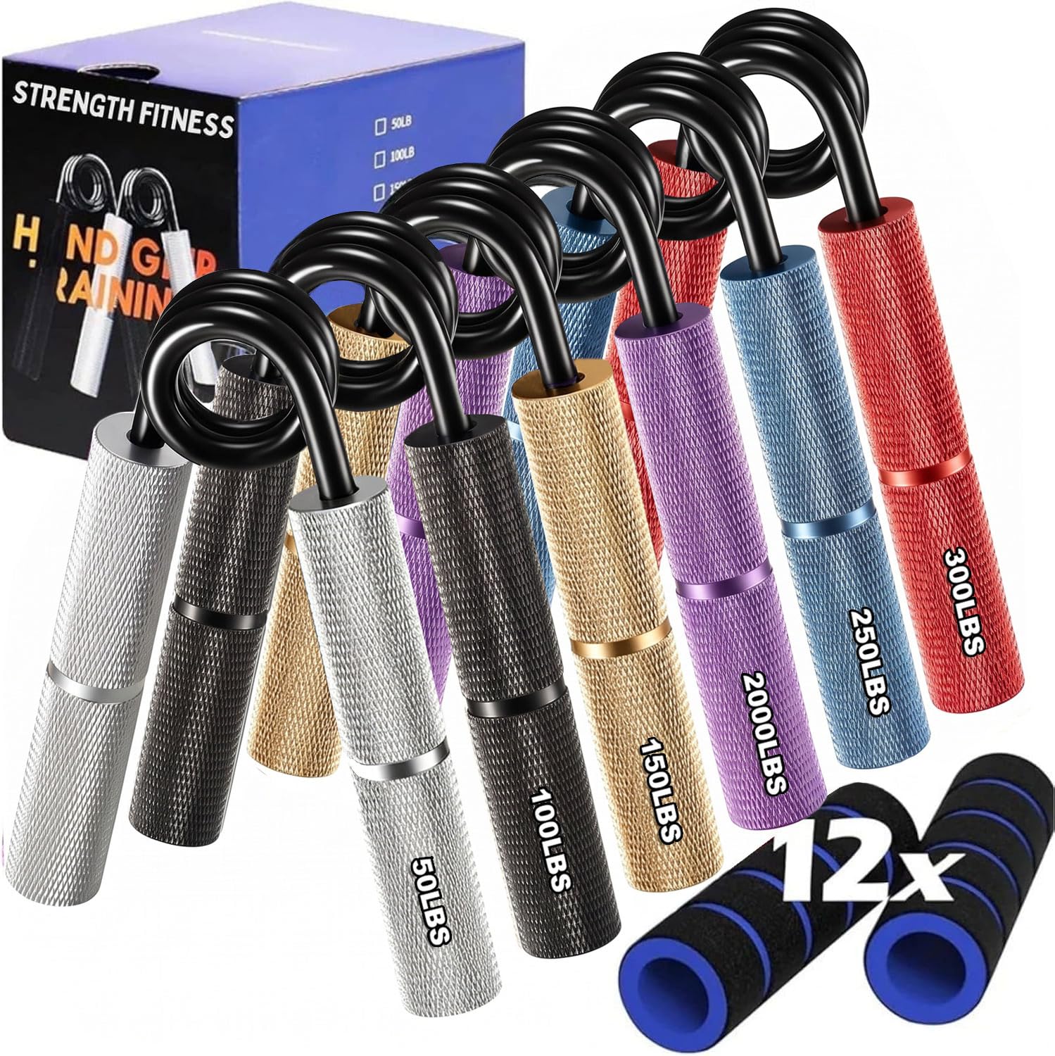 Grip Strength Trainer Set 6 Pack - 50-300 LBS Adjustable Resistance Forearm Exerciser, Wrist Forearm Strengthener，Metal Hand Grip Gripper Strengthener for Strength Training, Rehabilitation, Climbing