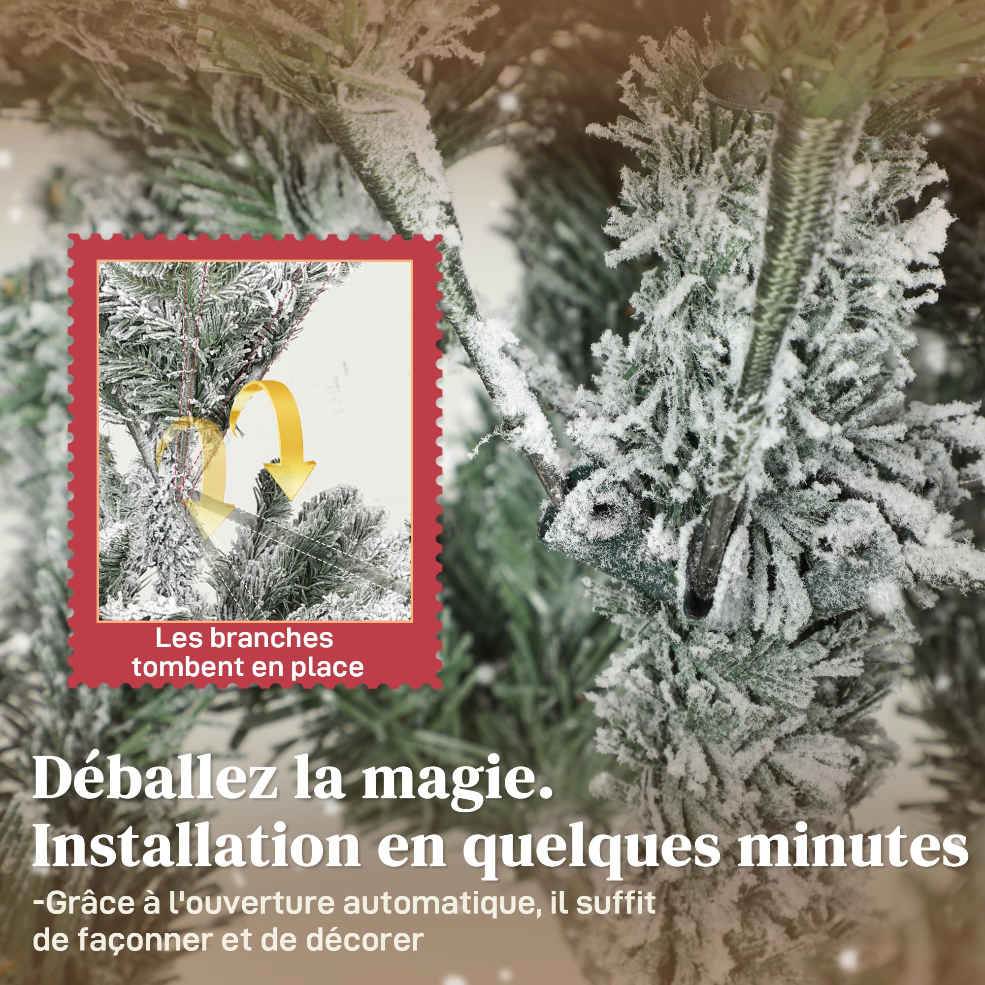 HOMCOM Sapin de Noël Artificiel Floqué de Neige 180 cm Vert | 1815 Pointes de Branches Articulées, Arbre de Noël, Support en Métal Pliable, Facile à Monter et Ranger, Plastique Ignifuge
