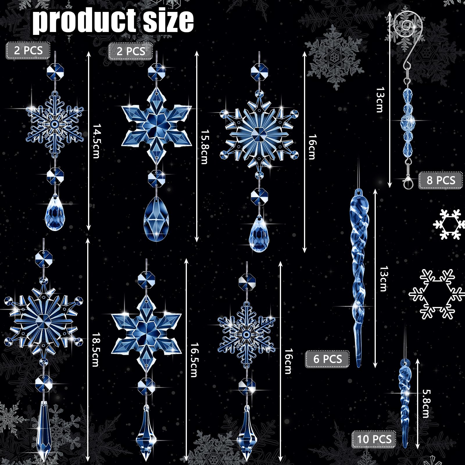 Giegxin Lot de 32 décorations de Noël en cristal à suspendre en acrylique avec crochets pour sapin de Noël (bleu foncé)
