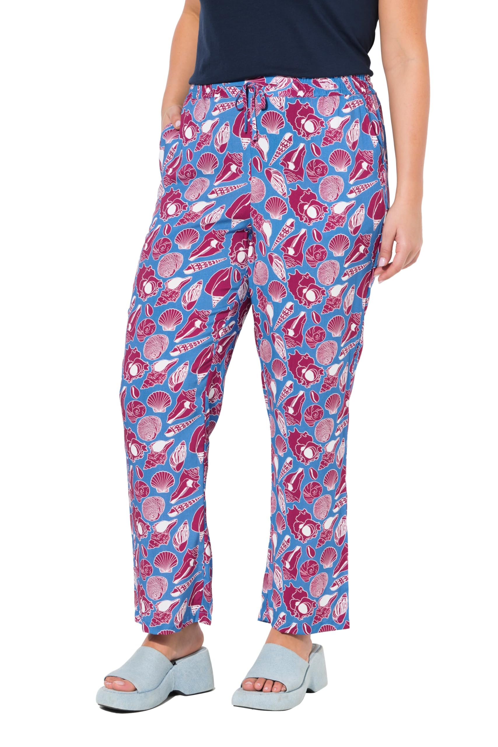Ulla Popken Damen große Größen Übergrößen Plus Size Hose Rose, Muscheln, weites Bein, Elastikbund 838981
