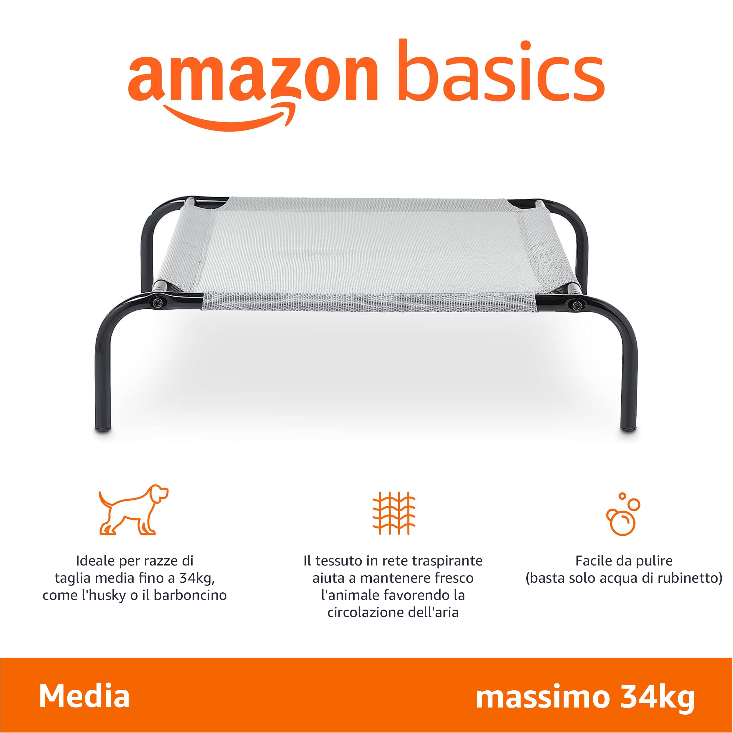 Amazon Basics per Cane Lettino rialzato rinfrescante per animali domestici, Stoffa, Grigio, Misura M, L 110 x P 65 x H 19 cm