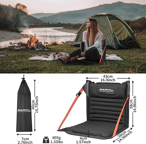Miniatura 2 de EULANT Asientos plegables inflables ligeros para silla de camping con soporte trasero y correas ajustables, sillas plegables para camping,