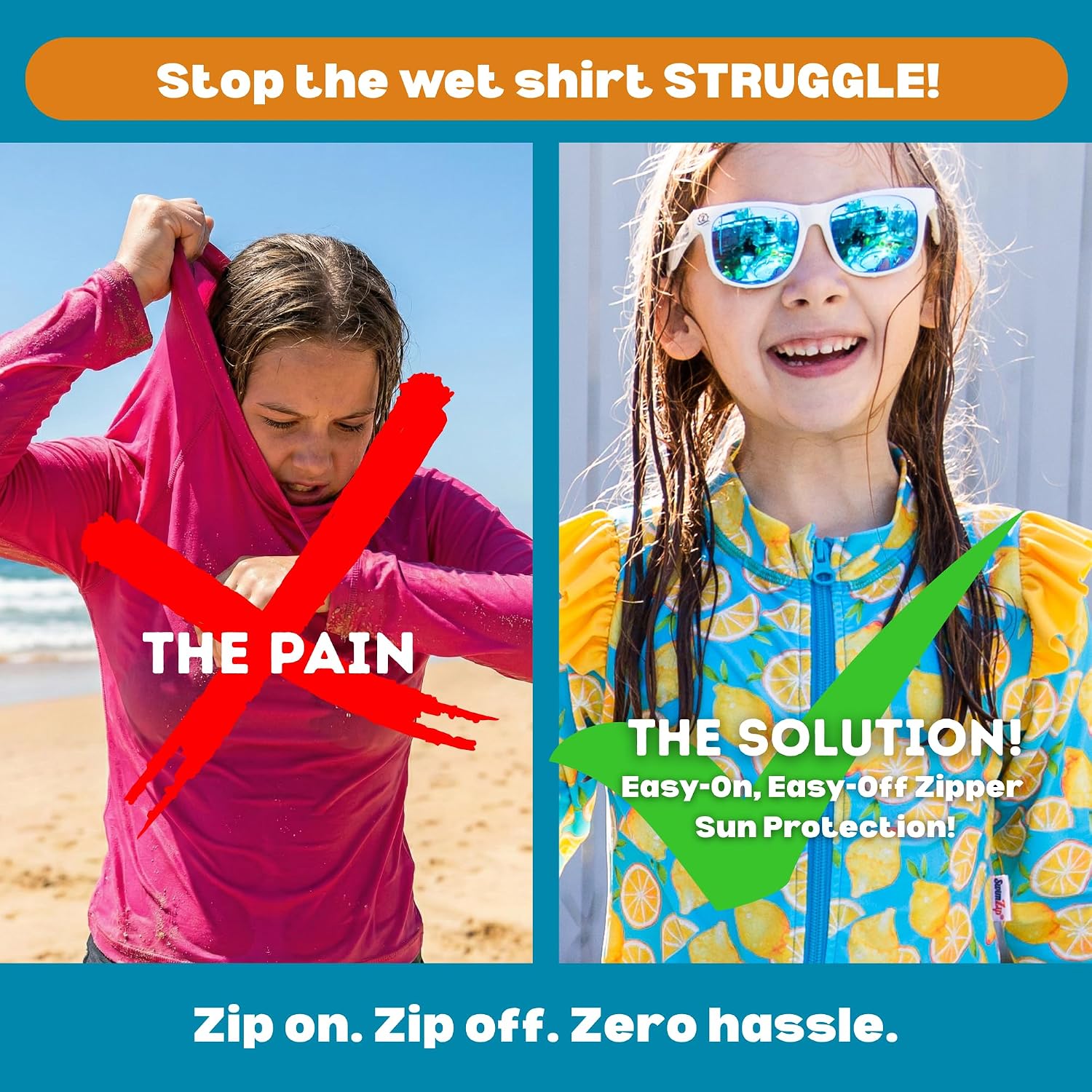 SwimZip Girls' Long Sleeve Rash Guard and Bikini Bottoms Swimsuit Set - UPF 50+