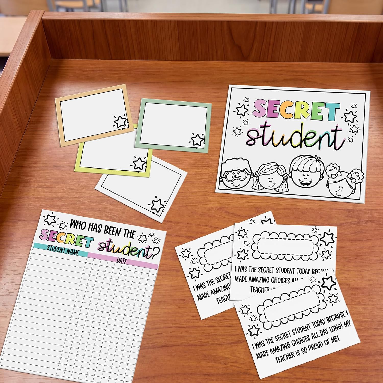 Eersida 98 Pcs Secret Student Classroom Management Kit, Include Behavior Chart Poster Name Tags Reward Slips and Tracking Sheet for Elementary Teachers, Positive Reinforcement Tool for Back to School image 5