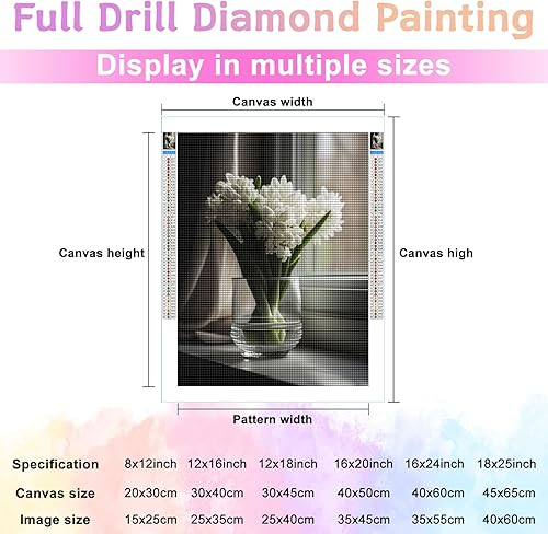Miniatura 2 de Kits de pintura de diamantes para adultos, arte de diamantes de flores, jacintos blancos, bricolaje 5D, taladro redondo completo, diamantes de