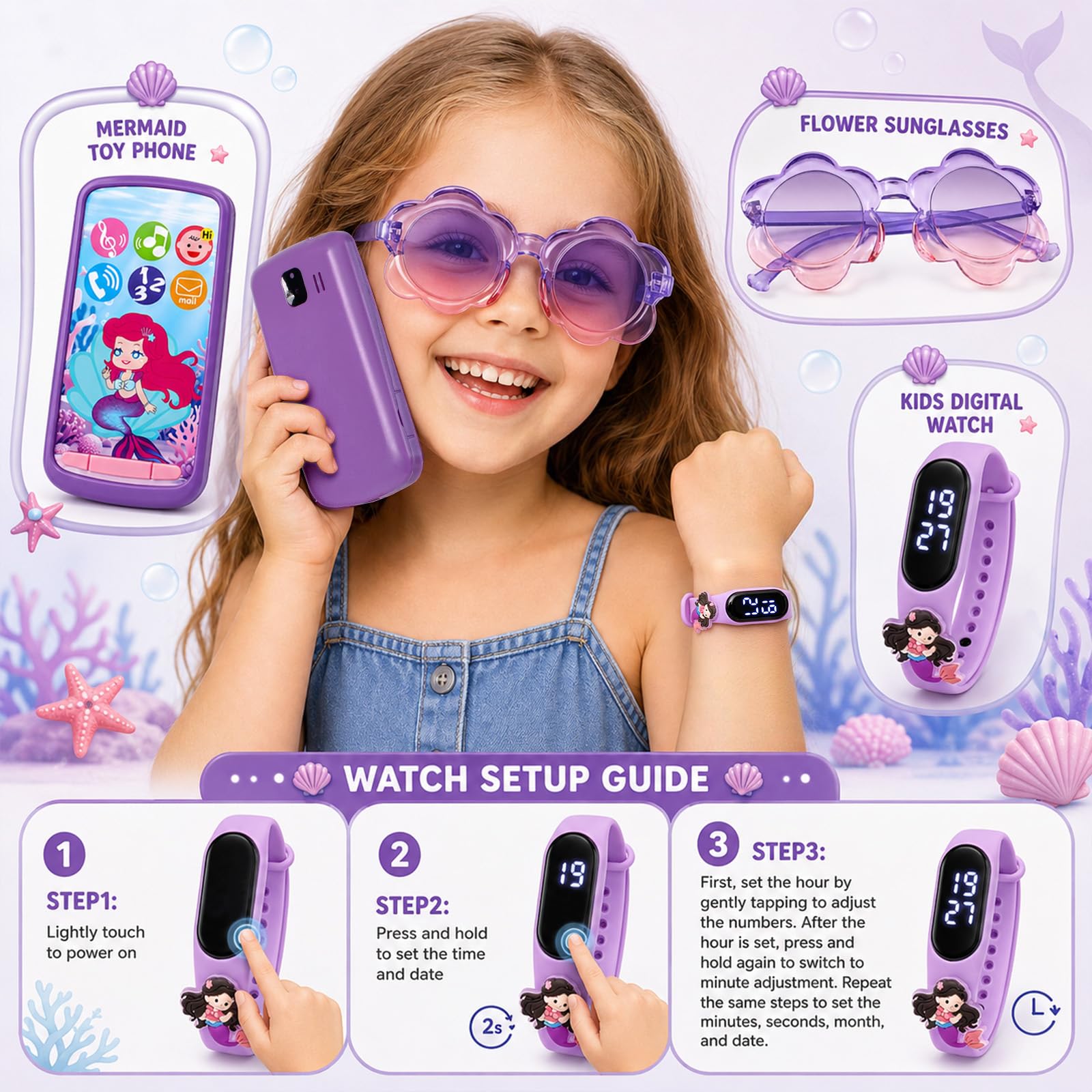 Bolso Sirena Niña 3+ Años con Maquillaje Juguete y Reloj Real Funcional