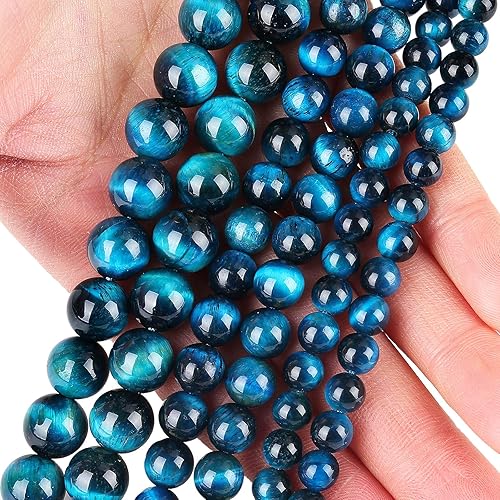 Miniatura 3 de Cuentas de ojo de tigre verde azul natural, cuentas sueltas redondas de grado AAA, 0.315 in, 100 unidades de opciones de lote a granel, cuentas de