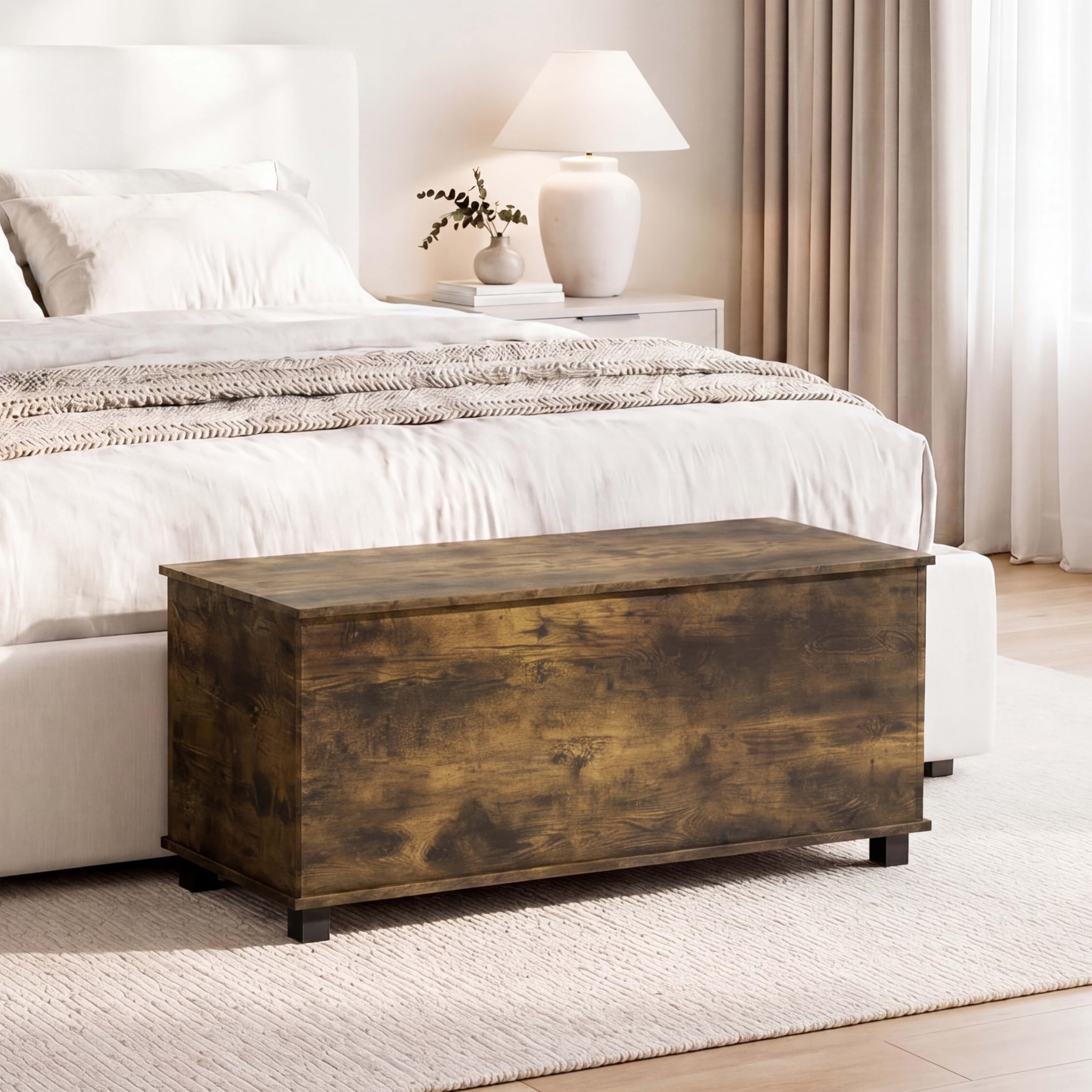 Vida Designs Leon Storage Ottoman Bench | Rustic Brown | H47.5 x W100 x D40 cm | Lift-up Lid with Safety Hinges | Easy Assembly | Modern | Bedroom Living Room Hallway Furniture Toy Box Footstool Unit