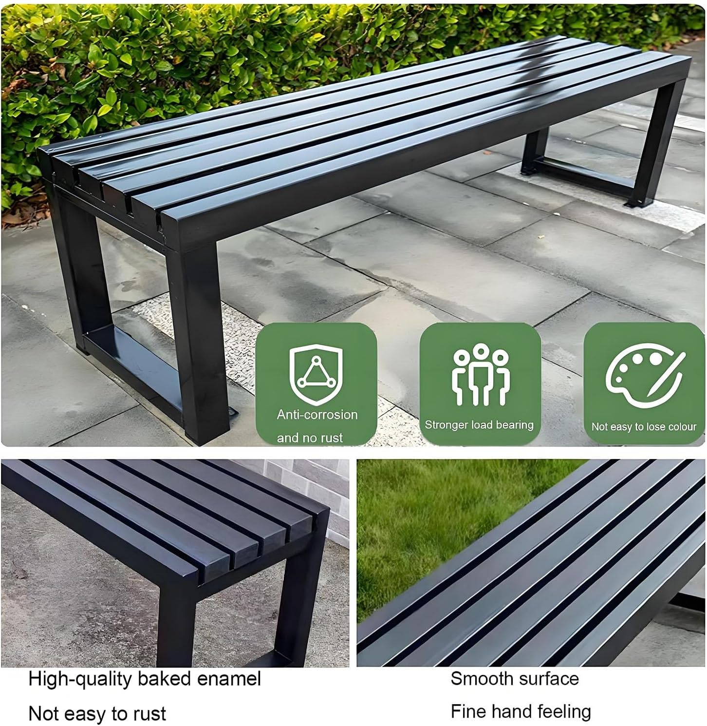 Weatherproof Metal Dining Bench, Outdoor Bench Backless Patio Bench 2-Person Farmhouse Bench Garden Bench for Kitchen, Living Room, Entryway(Red,5.9ft)