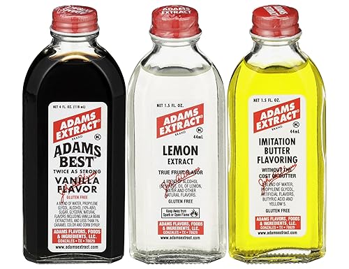 Adams - Paquete variado, 1 sabor vainilla (4 onzas líquidas), 1 extracto de limón (1.5 onzas líquidas), 1 sabor a mantequilla de imitación (1.5 fl