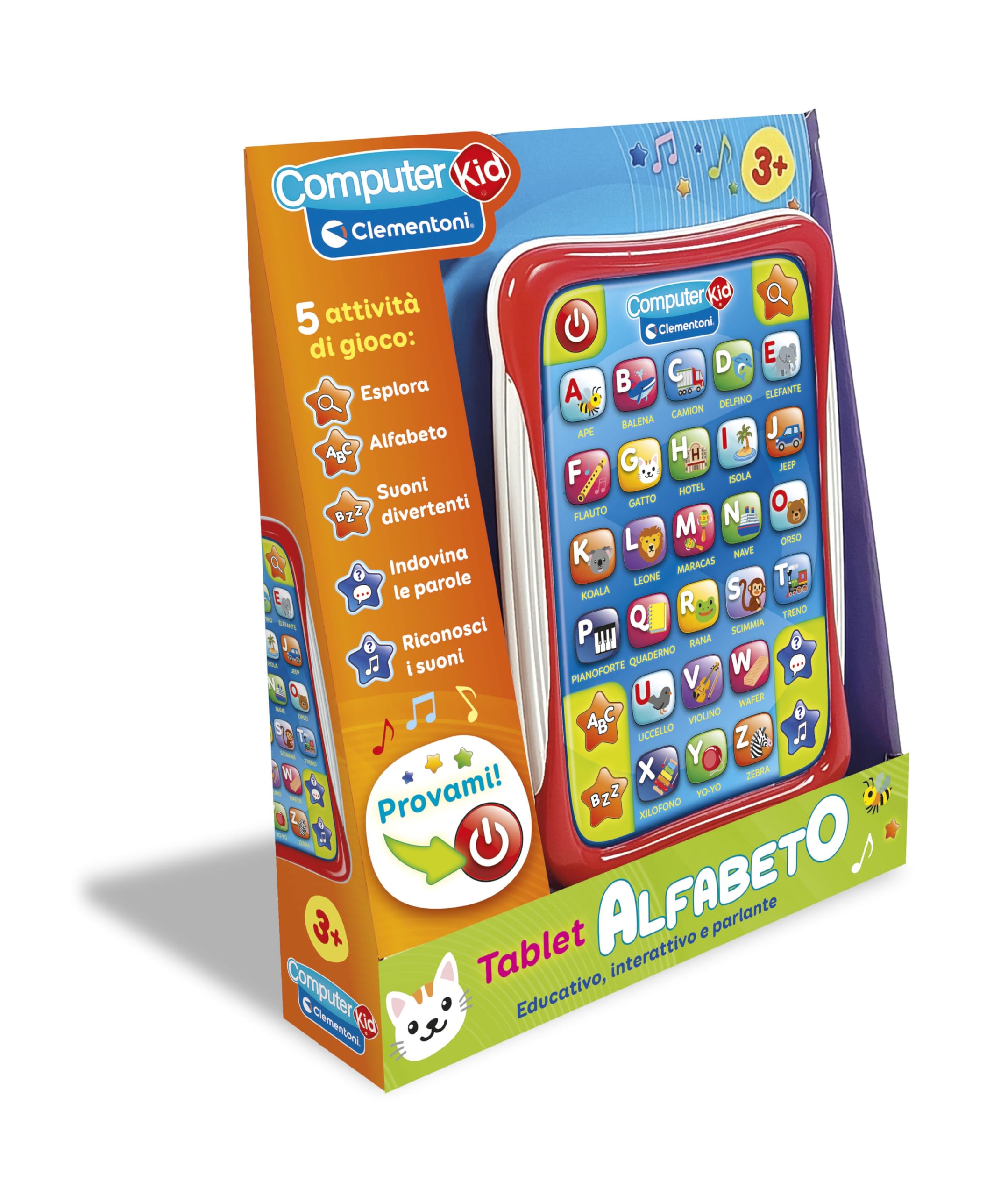 Clementoni - Computer Kid - Tablet Alfabeto, Gioco Educativo Parlante 3+ Anni, 5 Modalità di Gioco e 30 Tasti Interattivi, Imparare Lettere e Parole, Lingua Italiana, 16702